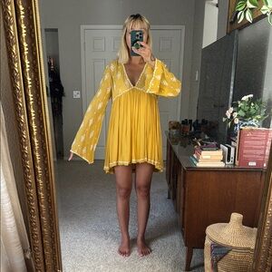 Free People Boho Mini Dress, Yellow, Women’s Small